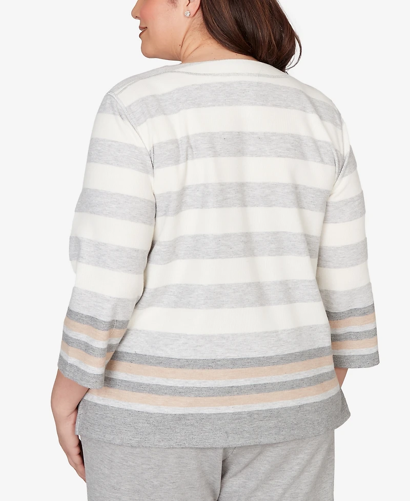 Alfred Dunner Plus Comfort & Joy Star Stripe Embellished Crewneck Top