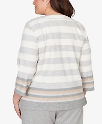 Alfred Dunner Plus Comfort & Joy Star Stripe Embellished Crewneck Top