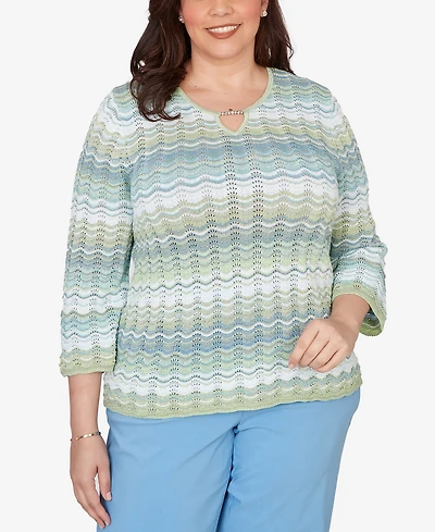 Alfred Dunner Plus St. Augustine Textured Space Dye Split Neck Sweater