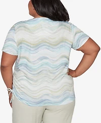 Alfred Dunner Plus Vintage Charm Wavy Biadere Side Tie Ruched T-Shirt