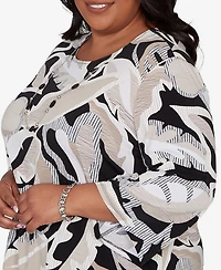 Alfred Dunner Plus Detail Driven Texture Leaves Pointed Hem Top with Necklace