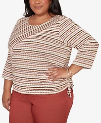 Alfred Dunner Plus Spice Market Spliced Textured Stripe Ruched Tie Top