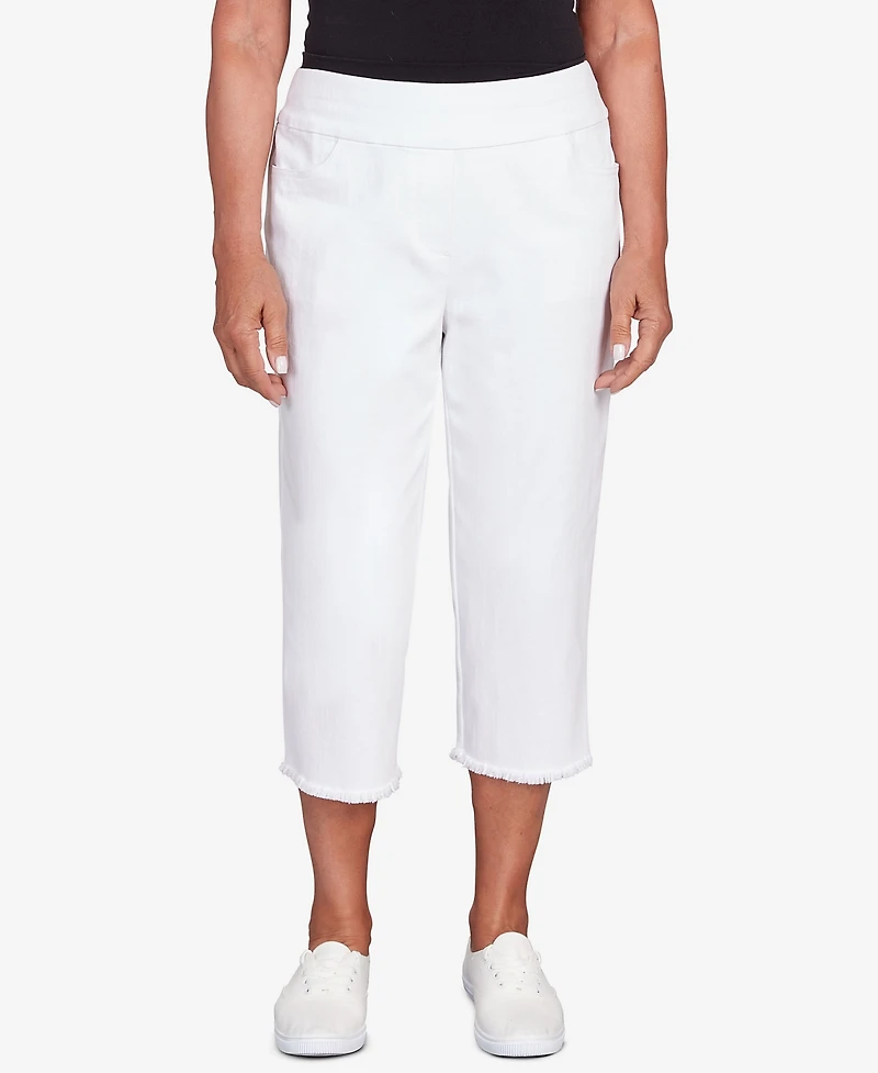 Alfred Dunner Plus Classic Super Stretch Denim Fringe Capri Pants