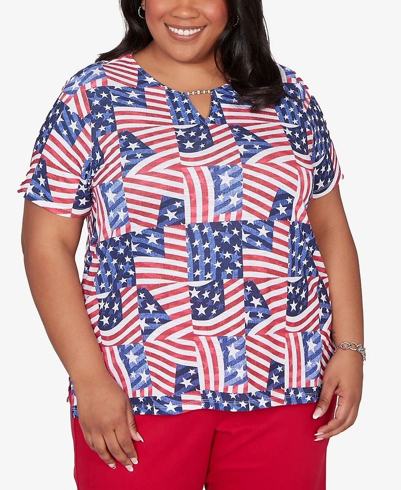 Alfred Dunner Plus Lady Liberty American Flag Patchwork T-Shirt