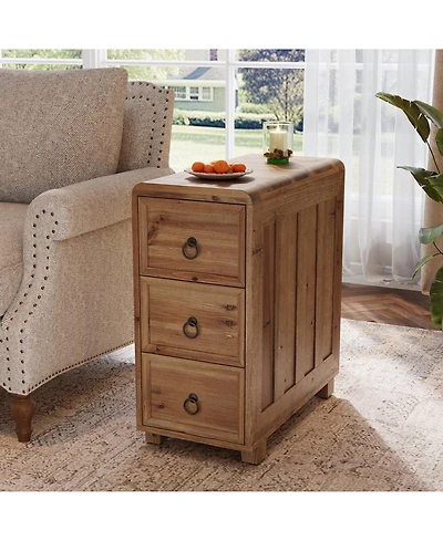 Tribesigns Solid Wood End Table with 3 Drawers, Narrow Sofa Side Table Nightstand Storage Cabinet for Living Room Bedroom Office