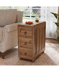Tribesigns Solid Wood End Table with 3 Drawers, Narrow Sofa Side Table Nightstand Storage Cabinet for Living Room Bedroom Office
