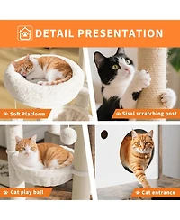gaomon Litter Box Enclosure with Tree Tower and Condo, Wooden Cat Scratching Posts, Hammock, Hidden Furniture,
