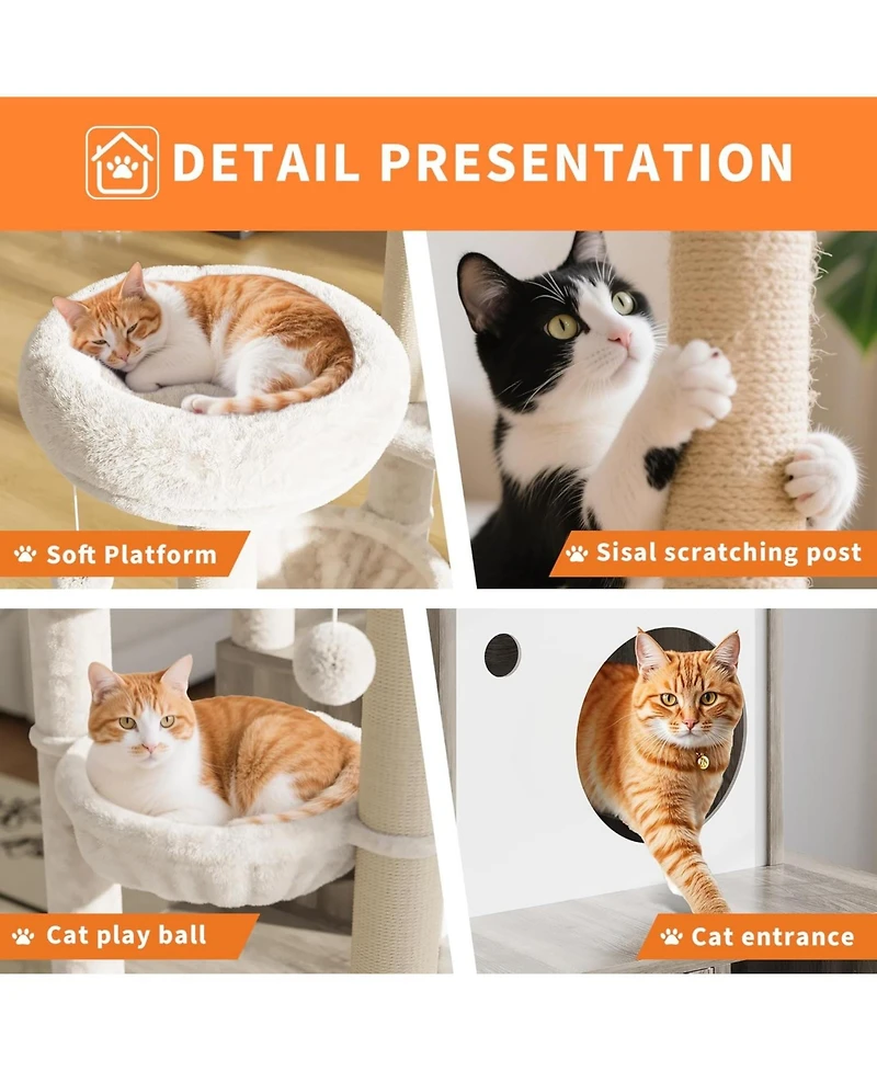 gaomon Litter Box Enclosure with Tree Tower and Condo, Wooden Cat Tower with Scratching Posts, Cat Hammock, Hidden Litter Box Furniture, Wooden