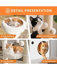 gaomon Litter Box Enclosure with Tree Tower and Condo, Wooden Cat Tower with Scratching Posts, Cat Hammock, Hidden Litter Box Furniture, Wooden