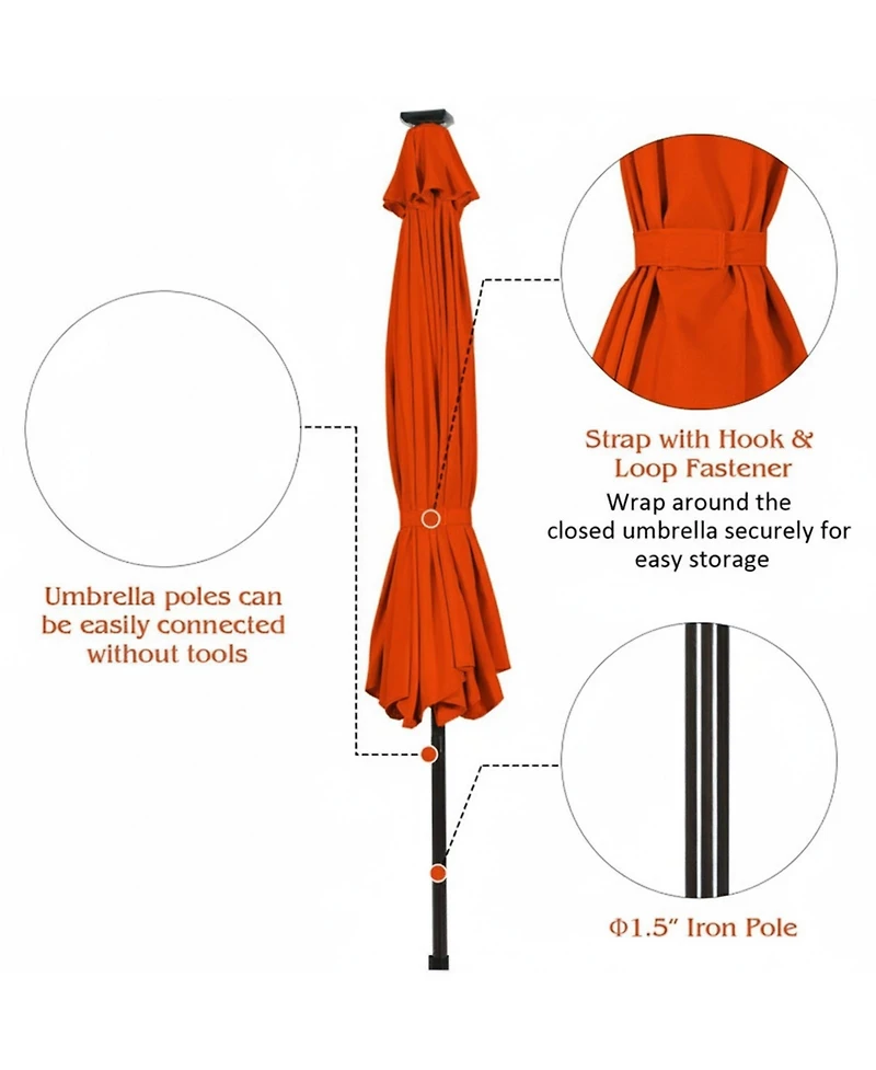 Gouun 10 ft Solar Led Patio Market Umbrella with Push-Button Tilt and Crank Lift