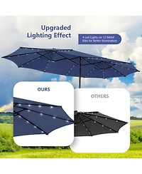 Gouun 15 ft Twin Patio Umbrella with 48 Solar Led Lights and Standby Battery