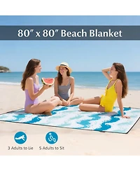 Gouun 4-Piece Beach Umbrella Set with Two Foldable Chairs Upf 50+ Canopy and Picnic Blanket
