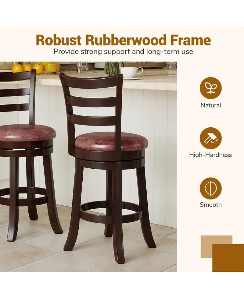 Gouun 24 in Swivel Upholstered Faux Leather Counter Height Bar Stools Set of 2 and Wrap-Around Footrest