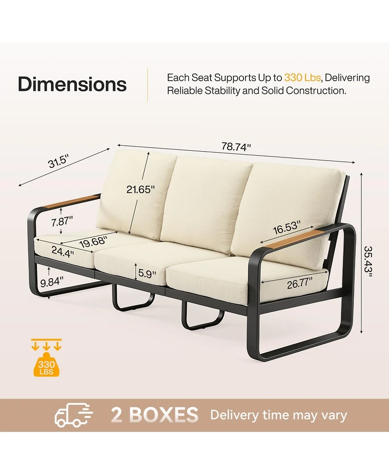 Tribesigns 78.7" Outdoor Patio Sofa with Removable Cushions and Metal Frame Couch