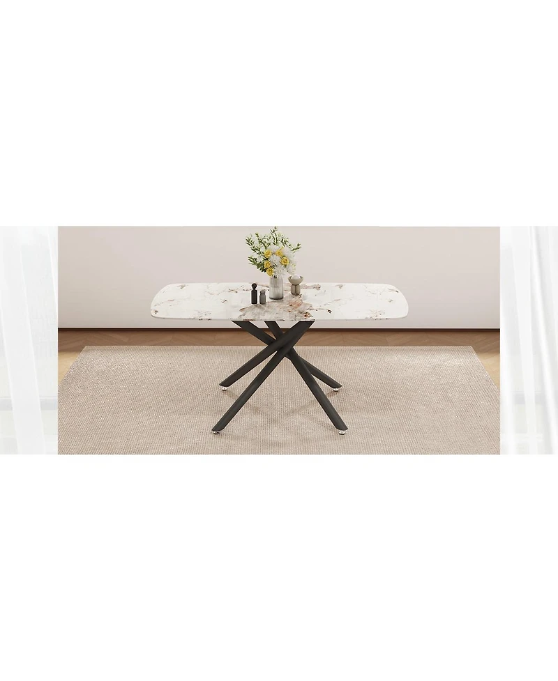 Streamdale Furniture Luxurious Marble Dining Table with Metal Legs