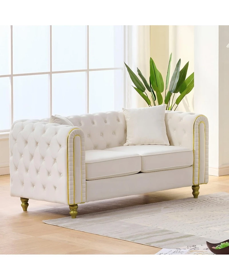 Streamdale Furniture Velvet Loveseat Sofa with Gold Legs