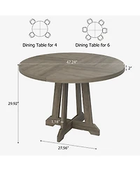 Homfan Round Dining Table for 4, 47 Inch Wooden with Sturdy Legs, 4-Part Top, Pedestal Kitchen Room, Kitchen, Living Room