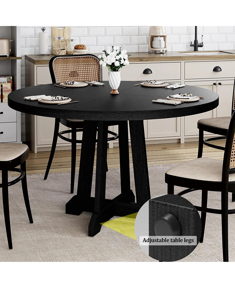 Homfan Round Dining Table for 4, 47 Inch Wooden with Sturdy Legs, 4-Part Top, Pedestal Kitchen Room, Kitchen, Living Room
