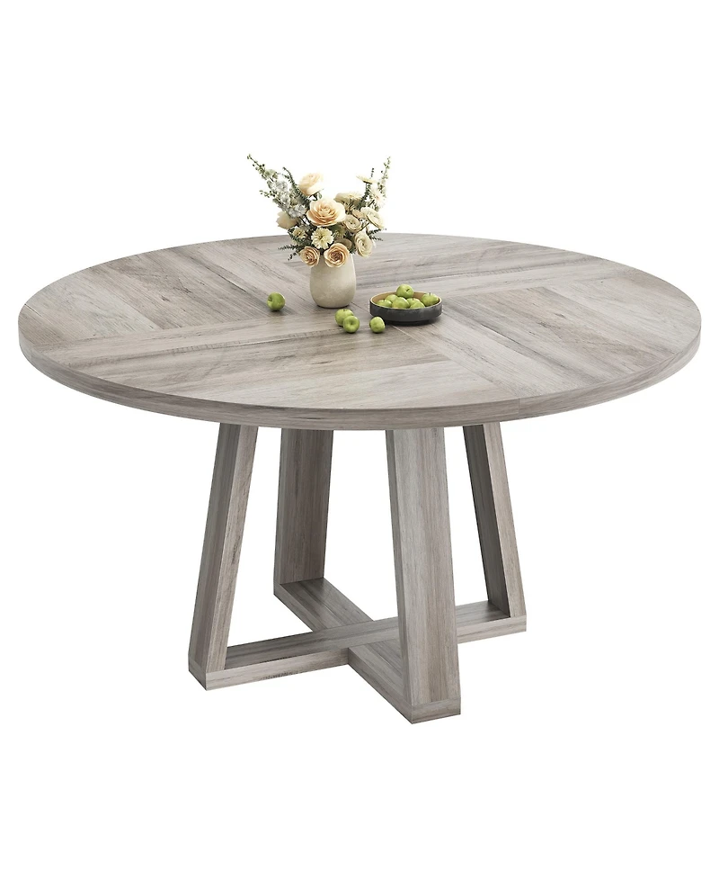 Homfan Round Dining Table for 4-6, 47" Circle Room with Wooden Cross Pedestal Base, Modern Kitchen Living Room(Table Only