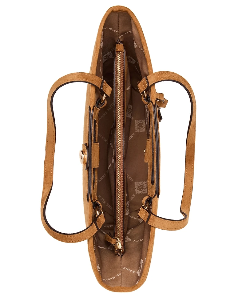 Anne Klein Textured Faux Suede Small Cut Out Handle Tote Handbag