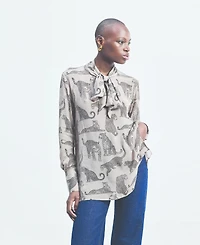 Reistor Women's Relaxed-Fit Top with Front-tie in Animal Print