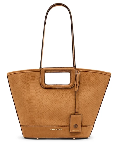 Anne Klein Textured Faux Suede Small Cut Out Handle Tote Handbag