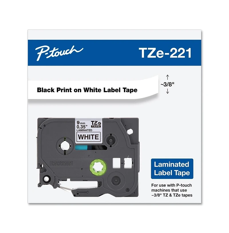 Brother P-Touch TZE221 0.35 in. x 26.2 ft. TZe Standard Adhesive Laminated Labeling Tape