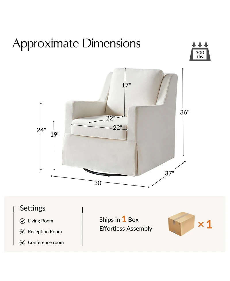 Hulala Home Lillie 30" W Farmhouse Slipcovered Down-blend Swivel Rocking Chair with Pillow Back