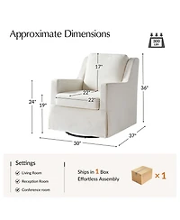 Hulala Home Lillie 30" W Farmhouse Slipcovered Down-blend Swivel Rocking Chair with Pillow Back