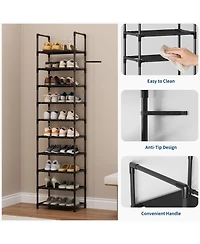 Homfan 10 Tier Metal Shoe Rack with Adjustable Fabric Shelves
