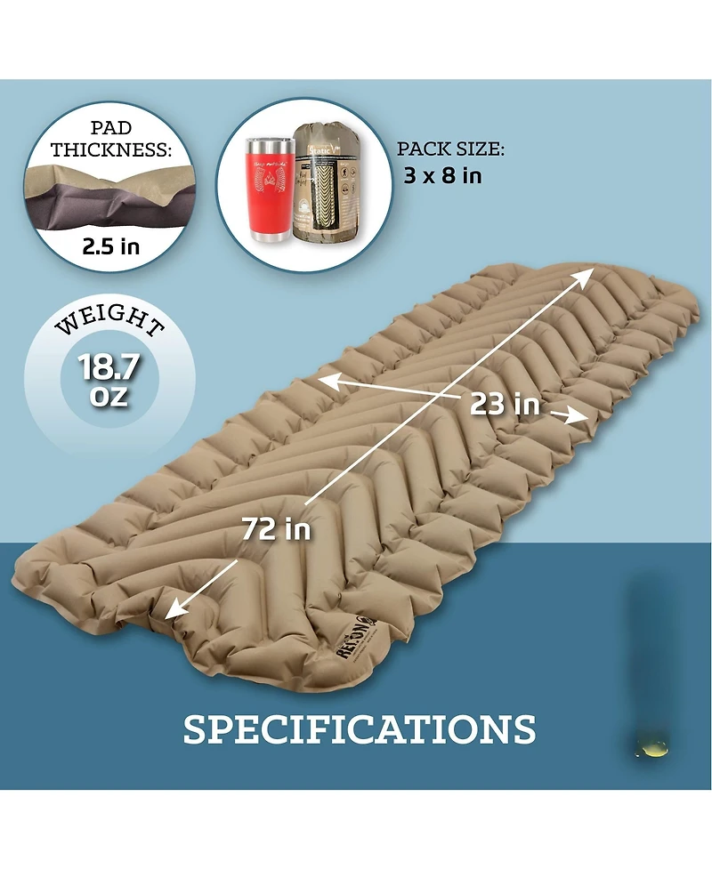 Gnuadz Static V Inflatable Sleeping Pad Camping Hiking Backpacking Air Bed Uninsulated Outdoor Recreation Gear