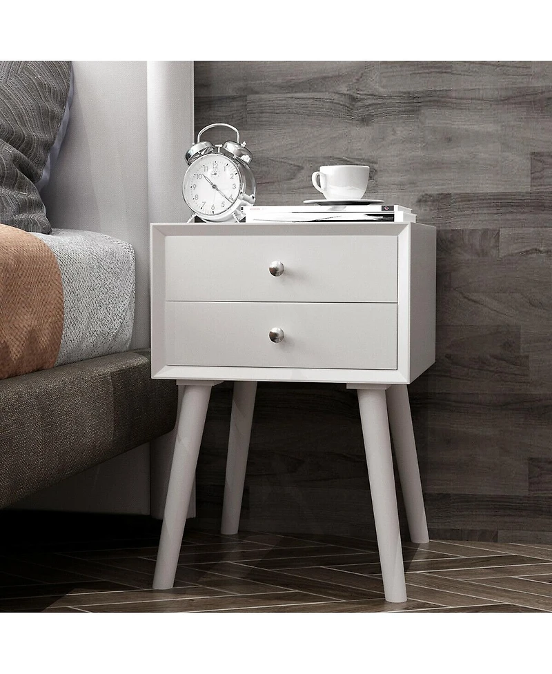 sumyeg Mid-Century Wooden Multipurpose End Table with 2 Storage Drawers