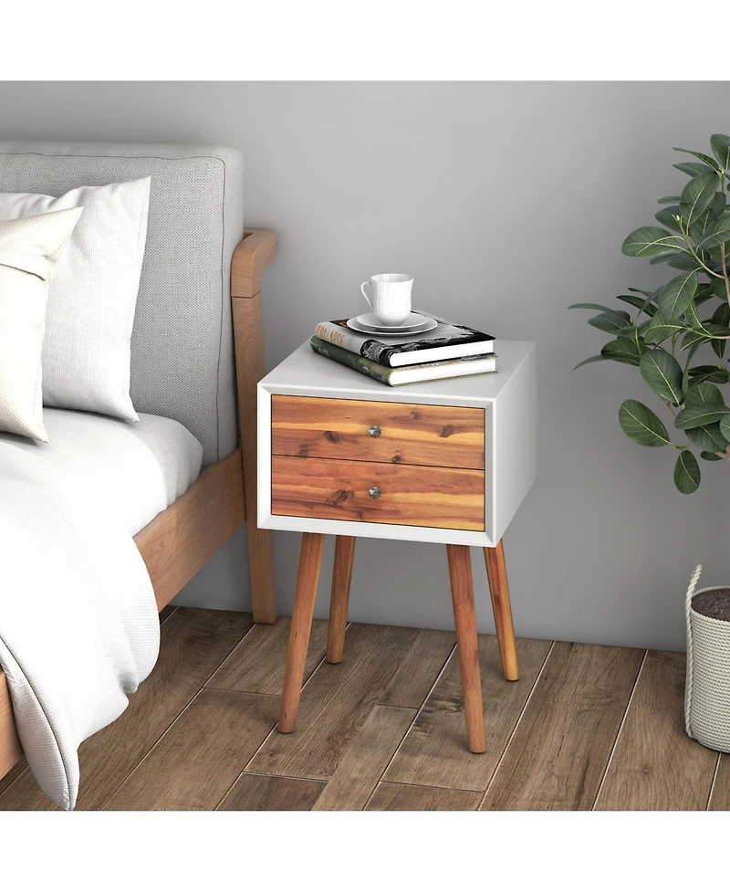 sumyeg Mid-Century Wooden Multipurpose End Table with 2 Storage Drawers