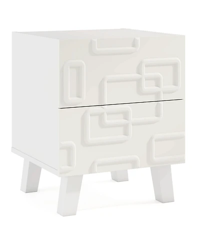 sumyeg Modern Nightstand with Drawers and 3D Geometric Pattern