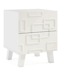 sumyeg Modern Nightstand with Drawers and 3D Geometric Pattern