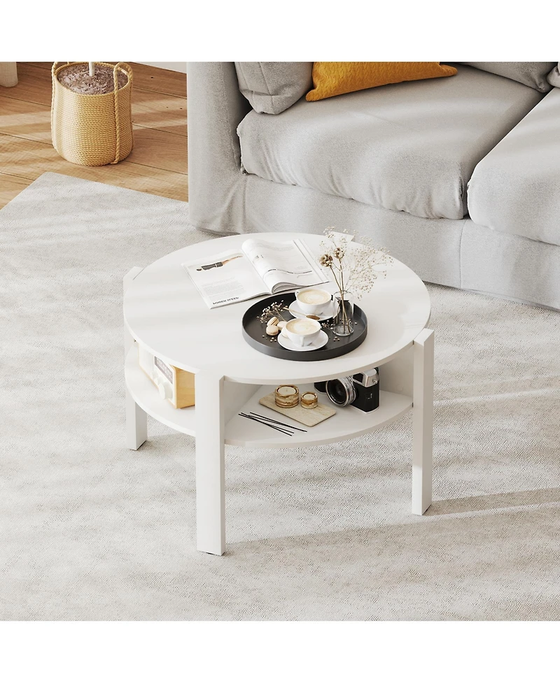 sumyeg 29.5" Round Coffee Table with Storage Shelves for Small Space