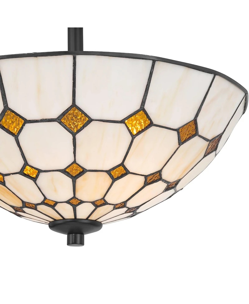 Robert Louis Tiffany Audrey Wide Art Glass 2-Light Ceiling Light