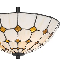 Robert Louis Tiffany Audrey Wide Art Glass 2-Light Ceiling Light
