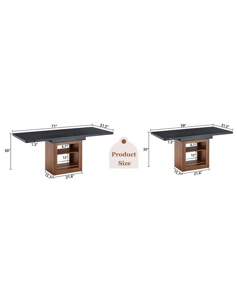 Streamdale Furniture 59-71 Inch Expandable Dining Table with Storage