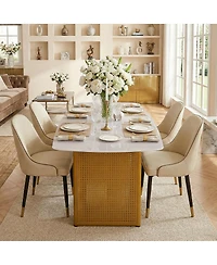 Streamdale Furniture Glass Dining Table, Marble Pattern, Pedestal Base