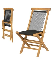 Gymax 2PCS Folding Chairs w/ Quick-Folding Portable Design Woven Rope Seat Porch Patio