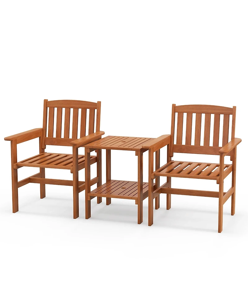 Gymax 3 Pcs Patio Bistro Table and Chairs Set w/ Umbrella Hole for Garden Poolside