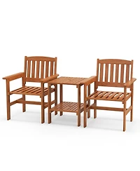 Gymax 3 Pcs Patio Bistro Table and Chairs Set w/ Umbrella Hole for Garden Poolside