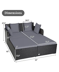 Gymax Patiojoy Outdoor Rattan Daybed Pillows Cushioned Sofa Furniture Patio