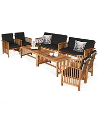 Gymax 8PCS Wooden Patio Conversation Set Outdoor Furniture w/ Cushions Turquoise