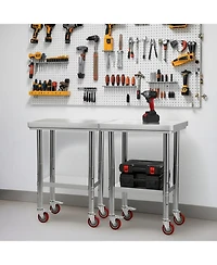 Gouun Stainless Steel Prep Table on Wheels with Adjustable Undershelf, 24 x 18 x 34 in