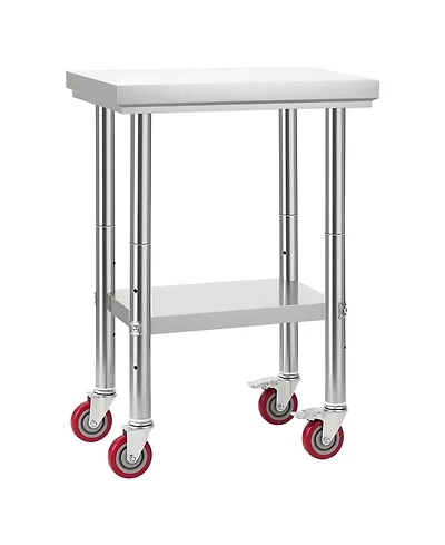 Gouun Stainless Steel Prep Table on Wheels with Adjustable Undershelf, 24 x 18 x 34 in