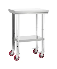 Gouun Stainless Steel Prep Table on Wheels with Adjustable Undershelf, 24 x 18 x 34 in