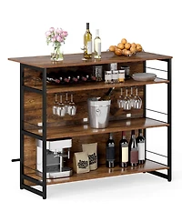Gouun 47 in 4-Tier Mini Bar Kitchen Island with Footrest and Wine Rack, 5-Bottle and 8-Glass Storage
