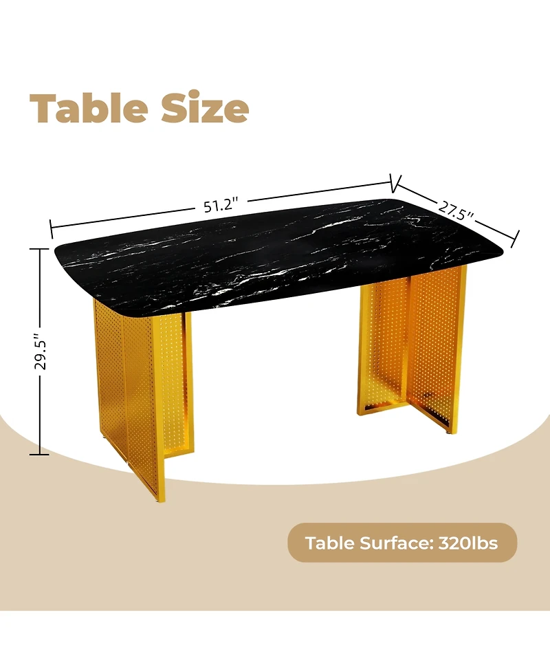Streamdale Furniture Modern Glass Dining Table with Gold Legs